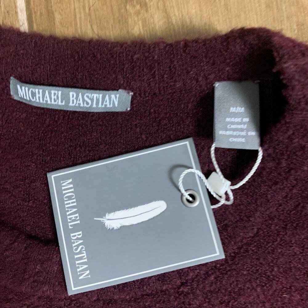 Michael Bastian Striped Crewneck Sweater Burgundy Medium Boucle Wool $168 NEW - Picture 4 of 4